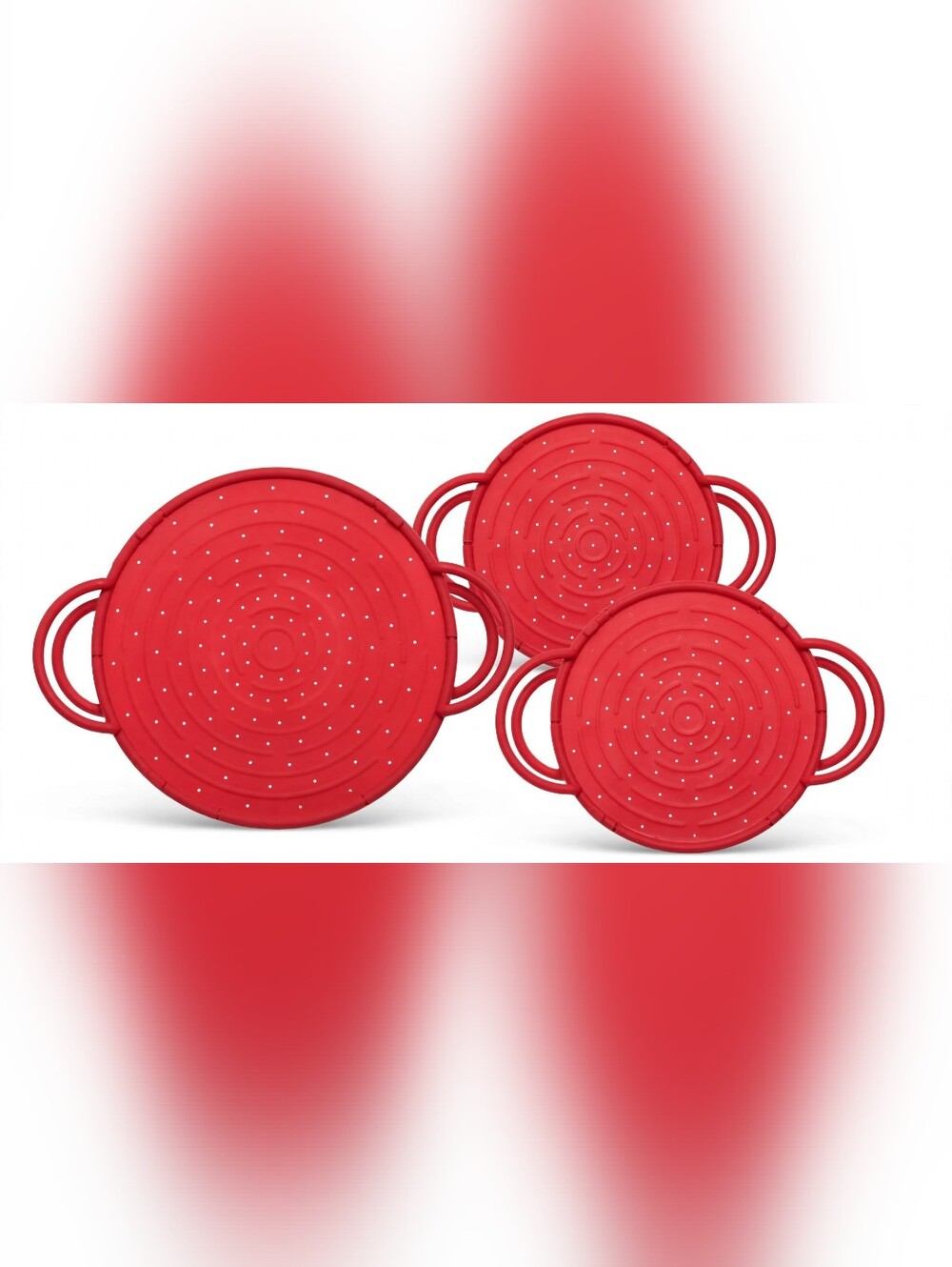 Cook's Essentials Set of 3 Silicone Splatter Guards w/ Stand Up Handle (Red)